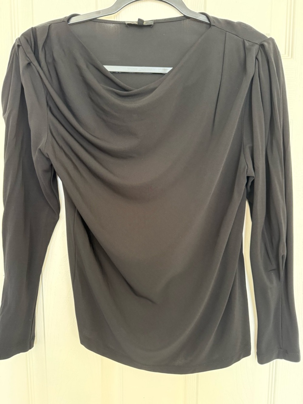 Massimo Dutti Black Draped Cowl-Neck Long Sleeve Top